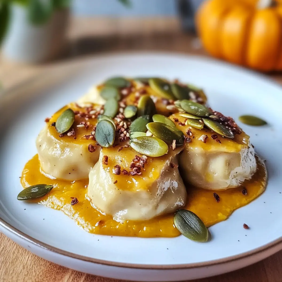 Vegane Kürbisknödel auf Miso-Tofu-Creme genießen